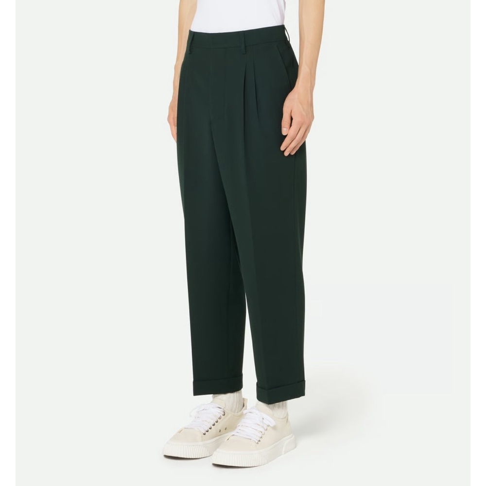 NWT AMI PARIS Carrot Fit Technical Virgin Wool Canvas Trousers in Dark Green